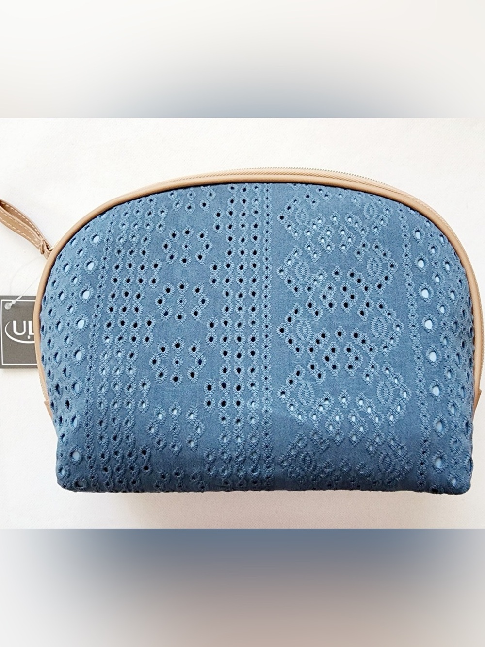 Ulta NWT Large Zippered Cosmetic Makeup Bag BLUE Eyelet 10.5"L×8"H W/bonus items